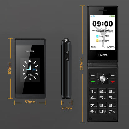 UNIWA X28 Dual-screen Flip Phone, 2.8 inch + 1.77 inch, MT6261D, Support Bluetooth, FM, SOS, GSM, Dual SIM(Black) - UNIWA by UNIWA | Online Shopping South Africa | PMC Jewellery