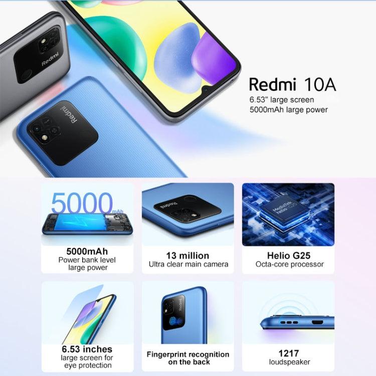 Xiaomi Redmi 10A, 4GB+64GB, 5000mAh Battery, Face Identification, 6.53 inch MIUI 12.5 MTK Helio G25 Octa Core up to 2.0GHz, Network: 4G, Dual SIM, Support Google Play(Blue) - Xiaomi Redmi by Xiaomi | Online Shopping South Africa | PMC Jewellery | Buy Now Pay Later Mobicred