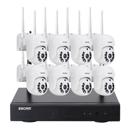 ESCAM WNK718 HD 3.0 Million Pixels 8-channel Wireless + 8IPC Wireless NVR Security System, UK Plug - Dome Camera by ESCAM | Online Shopping South Africa | PMC Jewellery