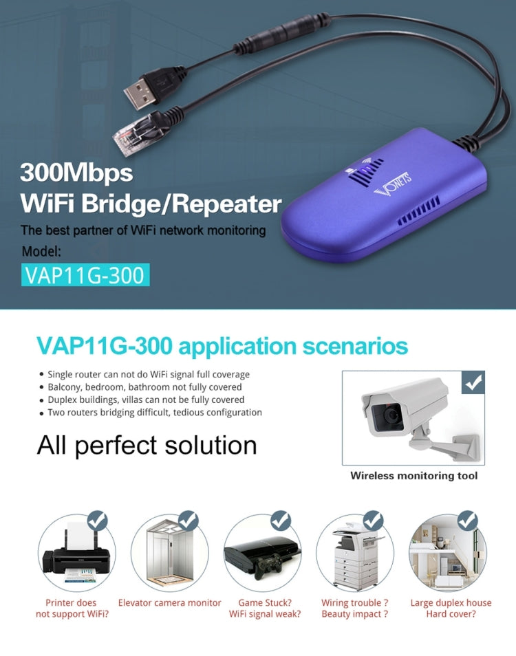 VONETS VAP11G-300 Mini WiFi 300Mbps Bridge WiFi Repeater, Best Partner of IP Device / IP Camera / IP Printer / XBOX / PS3 / IPTV / Skybox(Blue) - Network Hardware by VONETS | Online Shopping South Africa | PMC Jewellery | Buy Now Pay Later Mobicred