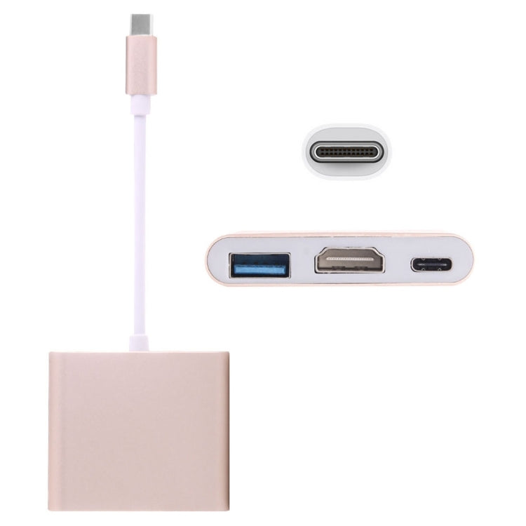 USB-C / Type-C 3.1 Male to USB-C / Type-C 3.1 Female & HDMI Female & USB 3.0 Female Adapter(Gold) - Cable & Adapters by PMC Jewellery | Online Shopping South Africa | PMC Jewellery