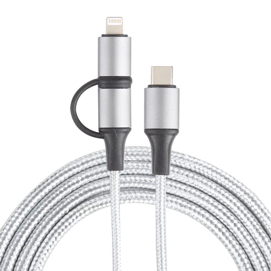 XF-45 2 in 1 3A USB-C / Type-C to USB-C / Type-C + 8 Pin Fast Charging Braided Data Cable, Cable Length: 1m (Silver) - Multifunction Cable by PMC Jewellery | Online Shopping South Africa | PMC Jewellery