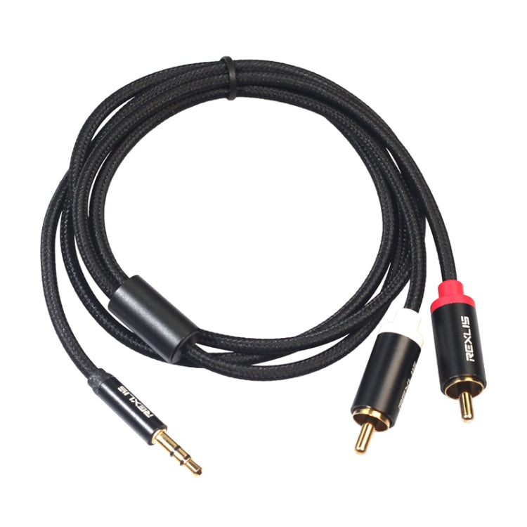 REXLIS 3635 3.5mm Male to Dual RCA Gold-plated Plug Black Cotton Braided Audio Cable for RCA Input Interface Active Speaker, Length: 1m - RCA Cable by REXLIS | Online Shopping South Africa | PMC Jewellery