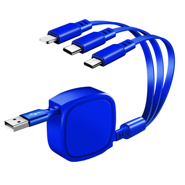 1.2m 3.5A Max 3 in 1 USB to USB-C / Type-C + 8Pin + Micro USB Retractable Charging Cable(Blue) - Multifunction Cable by PMC Jewellery | Online Shopping South Africa | PMC Jewellery