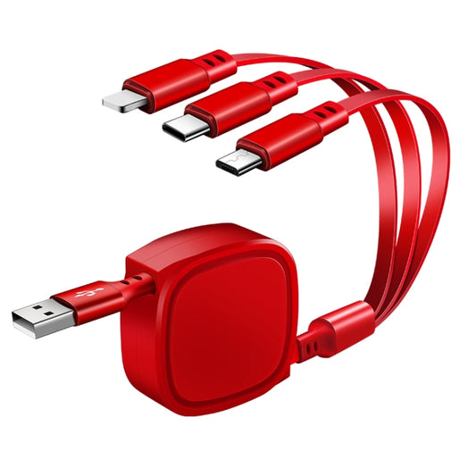 1.2m 3.5A Max 3 in 1 USB to USB-C / Type-C + 8Pin + Micro USB Retractable Charging Cable(Red) - Multifunction Cable by PMC Jewellery | Online Shopping South Africa | PMC Jewellery