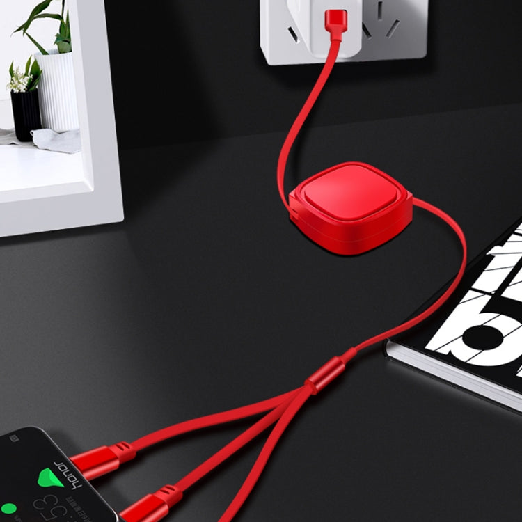 1.2m 3.5A Max 3 in 1 USB to USB-C / Type-C + 8Pin + Micro USB Retractable Charging Cable(Red) - Multifunction Cable by PMC Jewellery | Online Shopping South Africa | PMC Jewellery