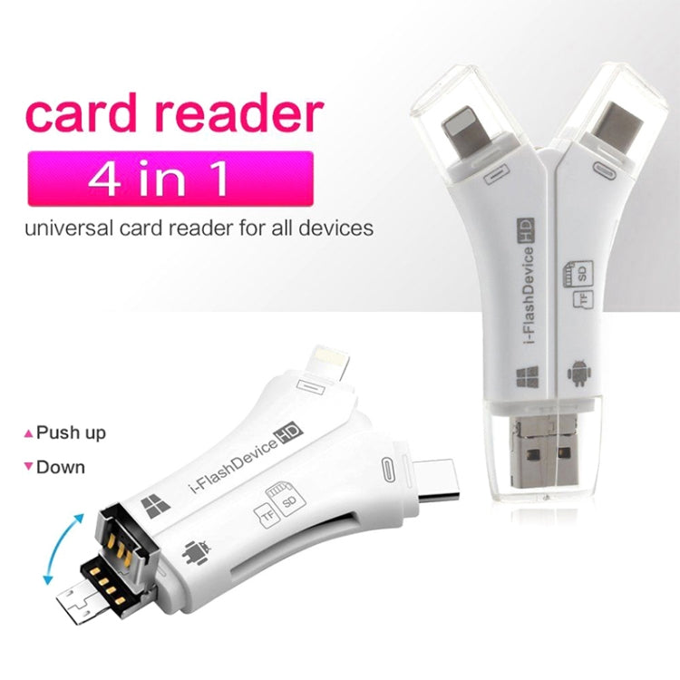 NK-908 4 in 1 i-Flash Y-shaped TF Card / SD Card Reader For 8 Pin + USB-C / Type-C + Micro USB + USB Devices - U Disk & Card Reader by PMC Jewellery | Online Shopping South Africa | PMC Jewellery