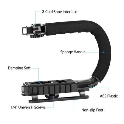 PULUZ U/C Shape Portable Handheld DV Bracket Stabilizer + LED Studio Light + Video Shotgun Microphone Kit with Cold Shoe Tripod Head  for All SLR Cameras and Home DV Camera - Camera Stabilizer by PULUZ | Online Shopping South Africa | PMC Jewellery | Buy Now Pay Later Mobicred