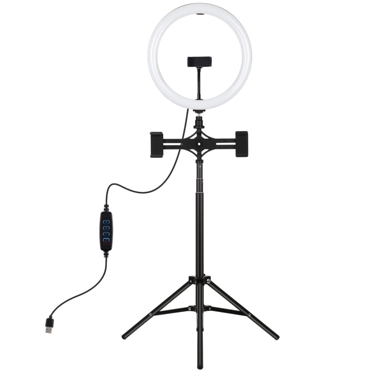 PULUZ 11.8 inch 30cm Light + 1.65m Tripod + Dual Phone Bracket Curved Surface USB 3 Modes Dimmable Dual Color Temperature LED Ring Vlogging Video Light  Live Broadcast Kits with Phone Clamp(Black) - Ring Light by PULUZ | Online Shopping South Africa | PMC Jewellery | Buy Now Pay Later Mobicred