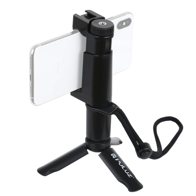 PULUZ Folding Plastic Tripod + Vlogging Live Broadcast Handheld Grip ABS Mount with Cold Shoe & Wrist Strap for iPhone, Galaxy, Huawei, Xiaomi, Sony, HTC, Google and other Smartphones - Desktop Holder by PULUZ | Online Shopping South Africa | PMC Jewellery