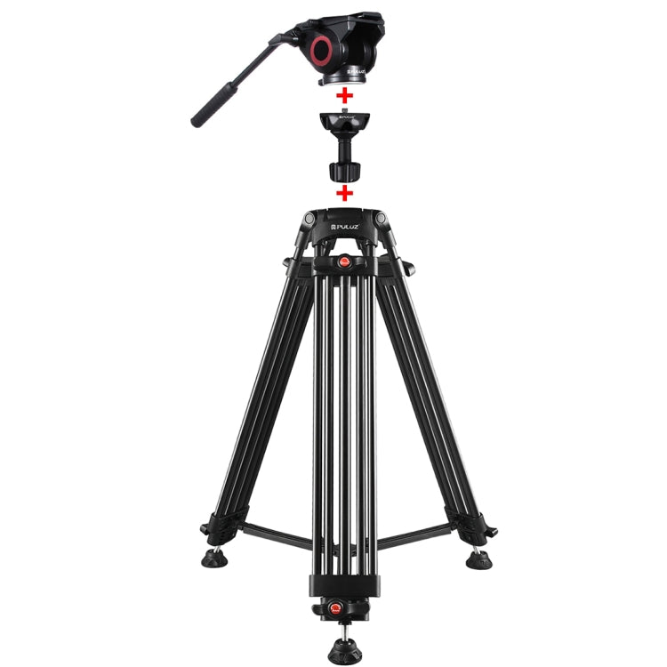 PULUZ 3 in 1 (Tripod + Bowl Adapter + Black Fluid Drag Head) Heavy Duty Video Camcorder Aluminum Alloy Tripod Mount Kit for DSLR / SLR Camera, Adjustable Height: 62-152cm - Tripods by PULUZ | Online Shopping South Africa | PMC Jewellery | Buy Now Pay Later Mobicred