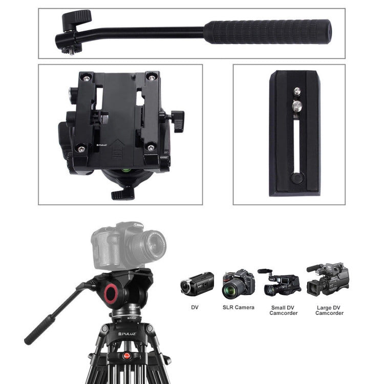 PULUZ 3 in 1 (Tripod + Bowl Adapter + Black Fluid Drag Head) Heavy Duty Video Camcorder Aluminum Alloy Tripod Mount Kit for DSLR / SLR Camera, Adjustable Height: 62-152cm - Tripods by PULUZ | Online Shopping South Africa | PMC Jewellery | Buy Now Pay Later Mobicred