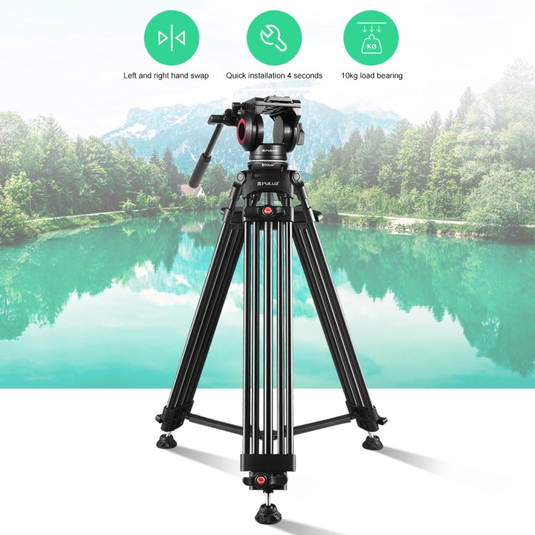 PULUZ 3 in 1 (Tripod + Bowl Adapter + Black Fluid Drag Head) Heavy Duty Video Camcorder Aluminum Alloy Tripod Mount Kit for DSLR / SLR Camera, Adjustable Height: 62-152cm - Tripods by PULUZ | Online Shopping South Africa | PMC Jewellery | Buy Now Pay Later Mobicred