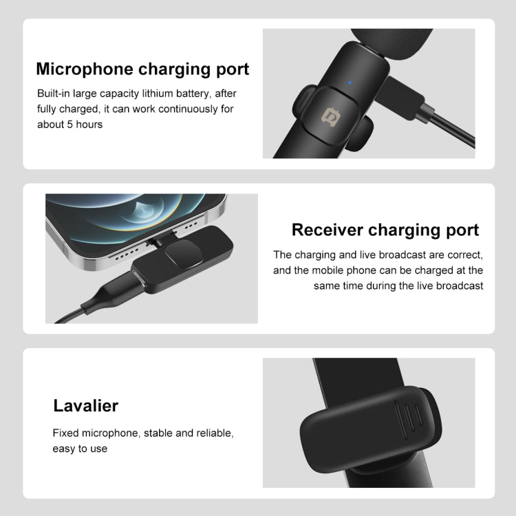 PULUZ Wireless Lavalier Noise Reduction Reverb Microphone for 8-Pin Device, Support Phone Charging(Black) - Microphone by PULUZ | Online Shopping South Africa | PMC Jewellery