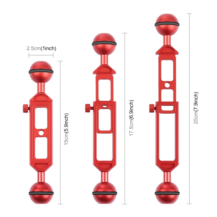 PULUZ 7.9 inch 20cm Adjustable Aluminum Alloy Dual Balls Arm with 1/4 Thread, Ball Diameter: 25mm(Red) - Diving Accessories by PULUZ | Online Shopping South Africa | PMC Jewellery | Buy Now Pay Later Mobicred