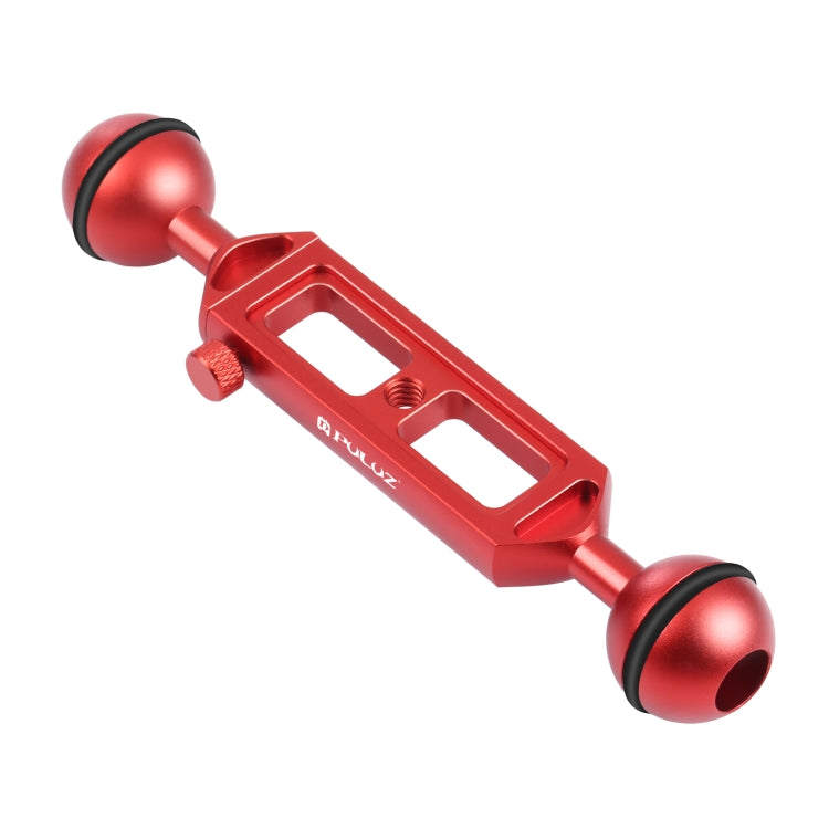 PULUZ 7.9 inch 20cm Adjustable Aluminum Alloy Dual Balls Arm with 1/4 Thread, Ball Diameter: 25mm(Red) - Diving Accessories by PULUZ | Online Shopping South Africa | PMC Jewellery | Buy Now Pay Later Mobicred