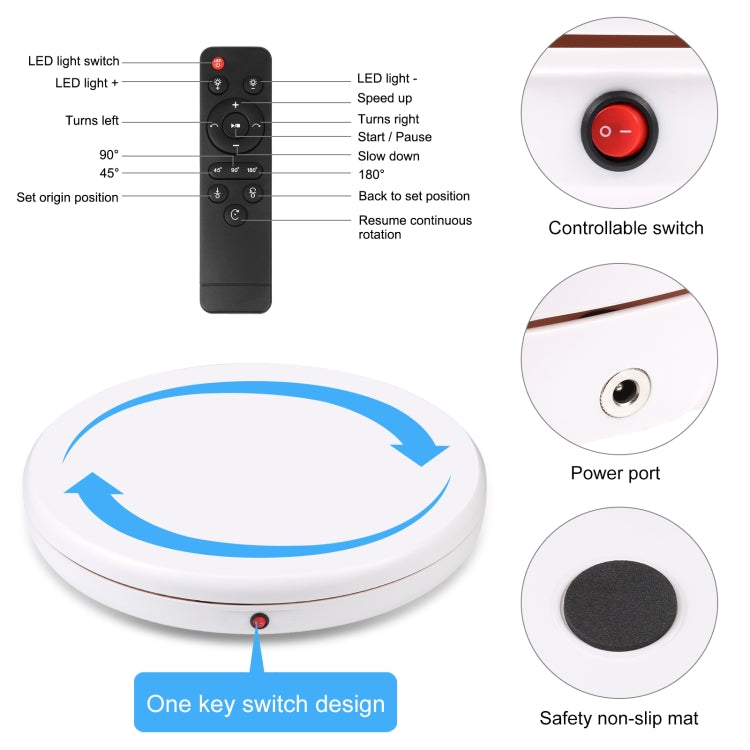 PULUZ 45cm Remote Control Adjusting Speed Rotating Turntable Display Stand, White, Load 100kg(UK Plug) - free shipping - PMC TechLife - Order now!