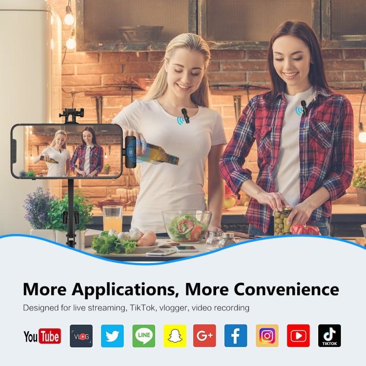 PULUZ Wireless Lavalier Noise Reduction Reverb Microphones for iPhone / iPad, 8-Pin Receiver and Dual Microphones(Black) - Microphone by PULUZ | Online Shopping South Africa | PMC TechLife