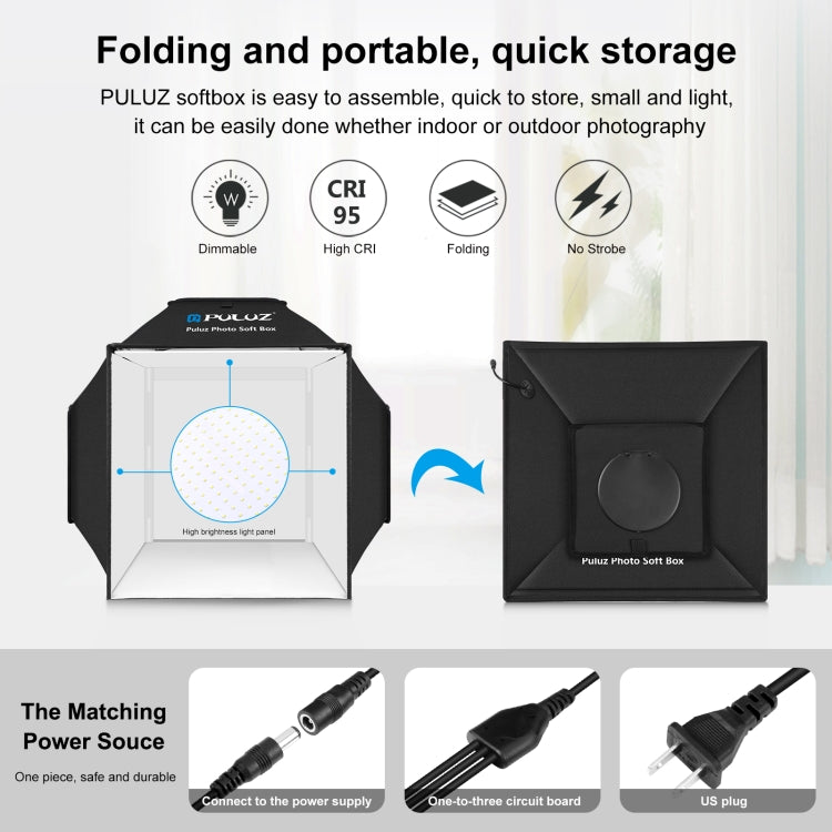 PULUZ 40cm Folding 72W 5500K Studio Shooting Tent Soft Box Photography Lighting Kit with 4 Colors (Black, Orange, White, Green) Backdrops(US Plug) -  by PULUZ | Online Shopping South Africa | PMC Jewellery | Buy Now Pay Later Mobicred