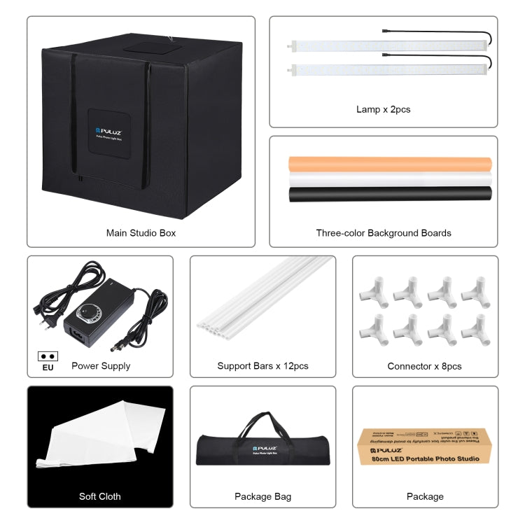 PULUZ 80cm Folding Portable 80W 9050LM White Light Photo Lighting Studio Shooting Tent Box Kit with 3 Colors (Black, White, Orange) Backdrops(EU Plug) -  by PULUZ | Online Shopping South Africa | PMC Jewellery | Buy Now Pay Later Mobicred