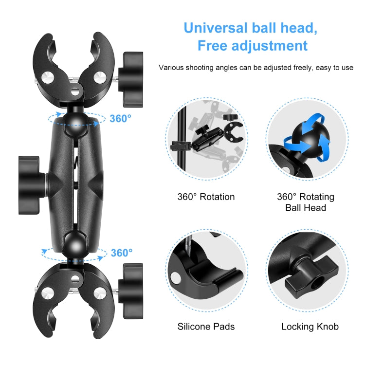 PULUZ Motorcycle Dualheads Crab Clamp Action Camera Handlebar Fixed Mount(Black) - Bicycle Handlebar Mount by PULUZ | Online Shopping South Africa | PMC TechLife