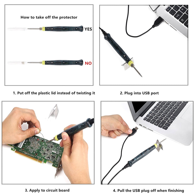 Portable USB Powered Soldering Iron Pen 5V 8W Long Life Tip + Touch Switch Protective Cap Auto Shut Off 25 second - free shipping - PMC TechLife - Order now!