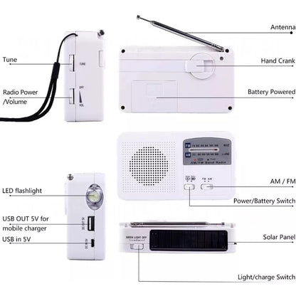 Multi-function Portable Solar / Cranked Dynamo Power LED Flashlight with AM/FM Radio & Mobile Phone Charger - Radio Player by PMC Jewellery | Online Shopping South Africa | PMC Jewellery