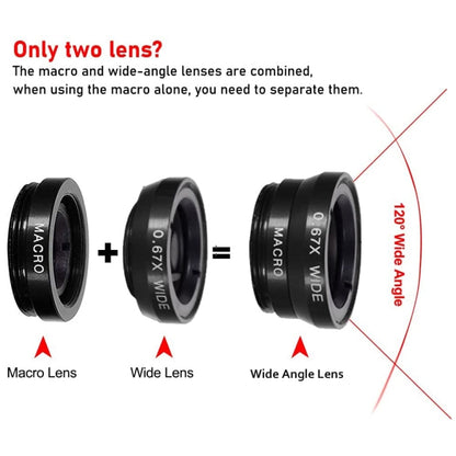 3 in 1 Photo Lens Kits (180 Degree Fisheye Lens + Super Wide Lens + Macro Lens), For iPhone, Galaxy, Sony, Lenovo, HTC, Huawei, Google, LG, Xiaomi, other Smartphones(Black) - Combination Lens by PMC Jewellery | Online Shopping South Africa | PMC Jewellery