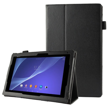 Litchi Texture Leather Case with Holder for Sony Xperia Tablet Z2 10.1(Black) - Sony by PMC Jewellery | Online Shopping South Africa | PMC Jewellery