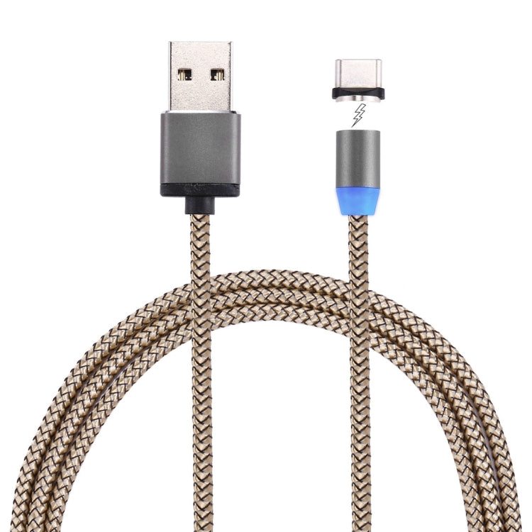 360 Degree Rotation 1m Weave Style USB-C / Type-C to USB 2.0 Strong Magnetic Charger Cable with LED Indicator(Gold) - Charging Cable & Head by PMC Jewellery | Online Shopping South Africa | PMC Jewellery