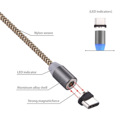 360 Degree Rotation 1m Weave Style USB-C / Type-C to USB 2.0 Strong Magnetic Charger Cable with LED Indicator(Gold) - Charging Cable & Head by PMC Jewellery | Online Shopping South Africa | PMC Jewellery