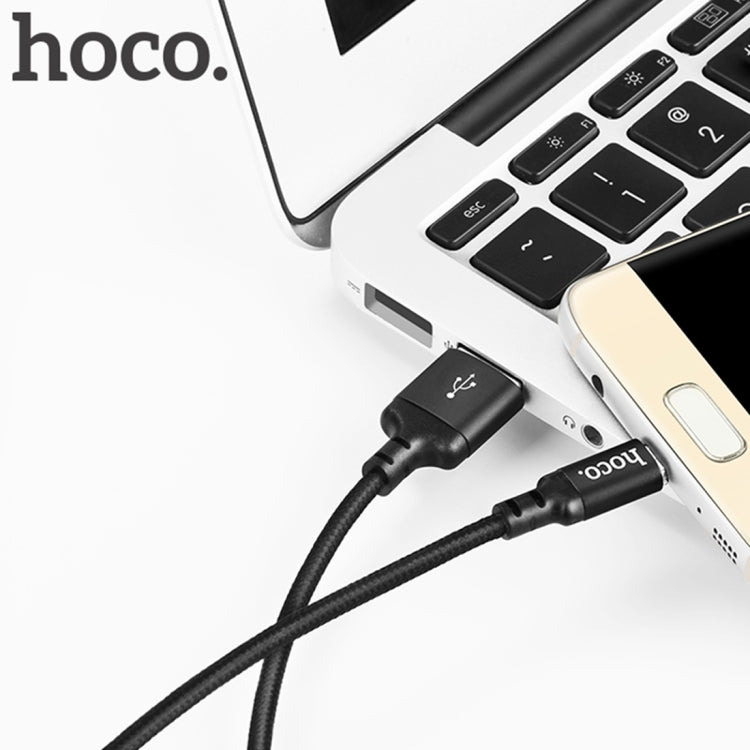 hoco X14 2m Nylon Braided Aluminium Alloy Micro USB to USB Data Sync Charging Cable(Black) - Micro USB Cable by hoco | Online Shopping South Africa | PMC Jewellery | Buy Now Pay Later Mobicred