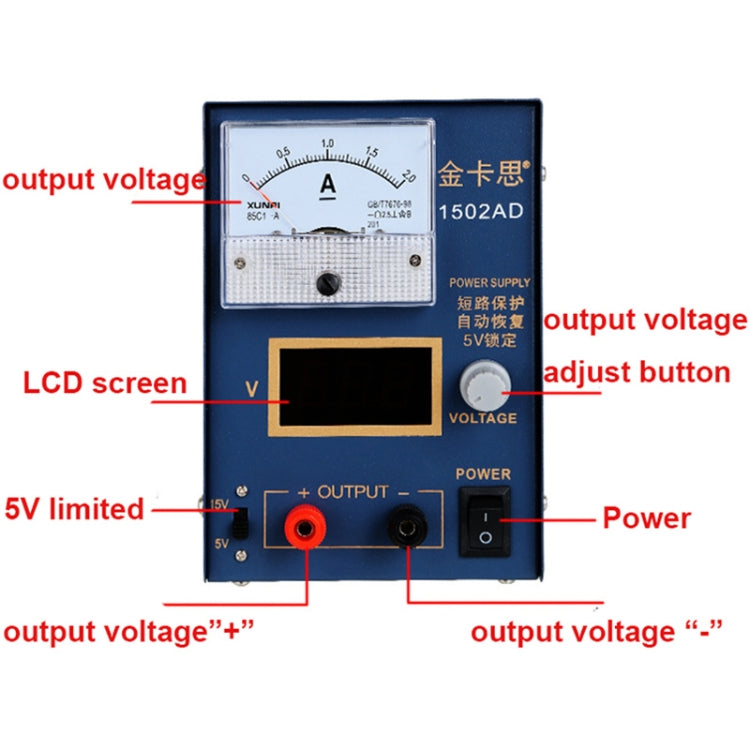 Kaisi KS-1502AD 15V 2A DC Power Supply Voltage Regulator Stabilizer Ammeter Adjustable Power Supply Repair Tools , EU Plug - free shipping - PMC TechLife - Order now!