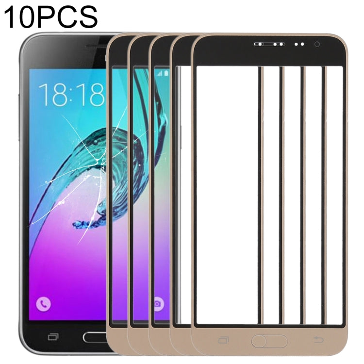 For Samsung Galaxy J3 (2016) / J320FN / J320F / J320G / J320M / J320A / J320V / J320P 10pcs Front Screen Outer Glass Lens (Gold) - Outer Glass Lens by PMC Jewellery | Online Shopping South Africa | PMC Jewellery