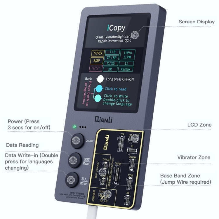 For iPhone 6 - 14 Pro Max 3 in 1 Qianli iCopy Plus 2.2 Repair Detection Programmer Set, Plug: US - free shipping - PMC TechLife - Order now!