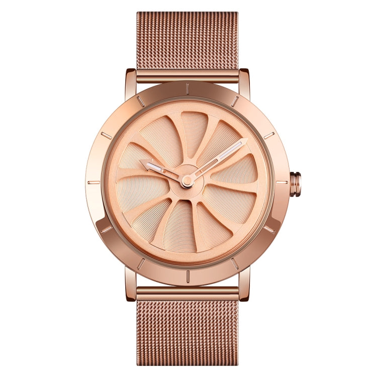 SKMEI 9204 Fashion Skeleton Rotating Dial Waterproof Business Mesh Belt Quartz Watch Men Watch(Rose Gold) - Metal Strap Watches by SKMEI | Online Shopping South Africa | PMC Jewellery | Buy Now Pay Later Mobicred