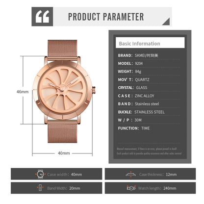 SKMEI 9204 Fashion Skeleton Rotating Dial Waterproof Business Mesh Belt Quartz Watch Men Watch(Rose Gold) - Metal Strap Watches by SKMEI | Online Shopping South Africa | PMC Jewellery | Buy Now Pay Later Mobicred