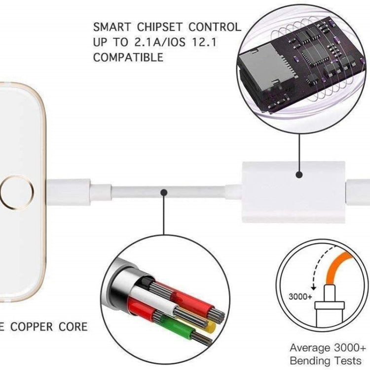 ZS-S1801 2 in 1 8 Pin Male to 8 Pin Charging + 8 Pin Audio Female Connector Earphone Adapter, Support Calls, Compatible with All IOS System - Earphone Adapter by PMC Jewellery | Online Shopping South Africa | PMC Jewellery