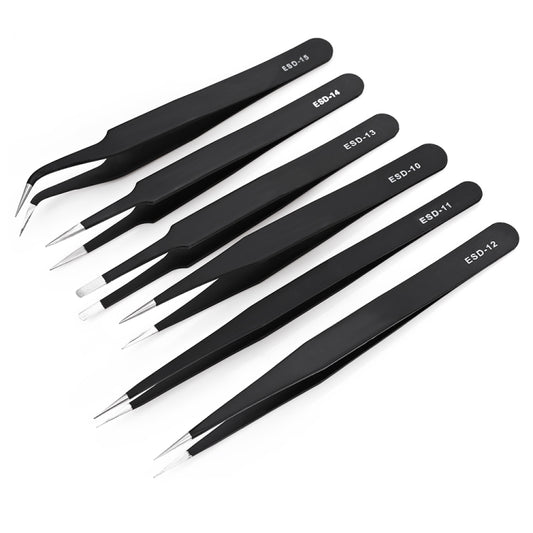 6 in 1 Stainless Steel Anti Static Tweezers Set - Tweezers by PMC Jewellery | Online Shopping South Africa | PMC Jewellery