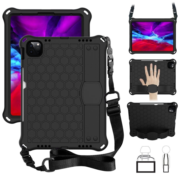 For iPad Air 2022 / 2020 10.9 Honeycomb Design EVA + PC Material Four Corner Anti Falling Flat Protective Shell with Strap(Black+Black) - iPad Air (2022) / (2020) 10.9 Cases by PMC TechLife | Online Shopping South Africa | PMC TechLife