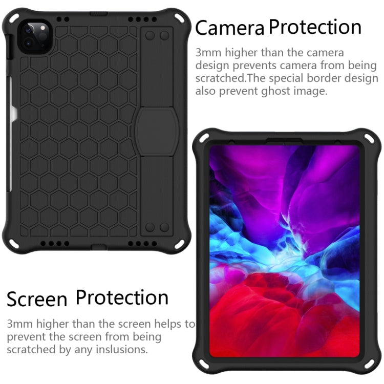 For iPad Air 2022 / 2020 10.9 Honeycomb Design EVA + PC Material Four Corner Anti Falling Flat Protective Shell with Strap(Black+Black) - iPad Air (2022) / (2020) 10.9 Cases by PMC Jewellery | Online Shopping South Africa | PMC Jewellery