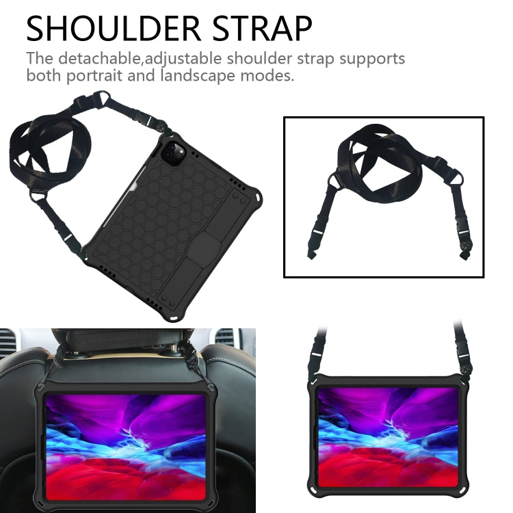 For iPad Air 2022 / 2020 10.9 Honeycomb Design EVA + PC Material Four Corner Anti Falling Flat Protective Shell with Strap(Black+Black) - iPad Air (2022) / (2020) 10.9 Cases by PMC TechLife | Online Shopping South Africa | PMC TechLife