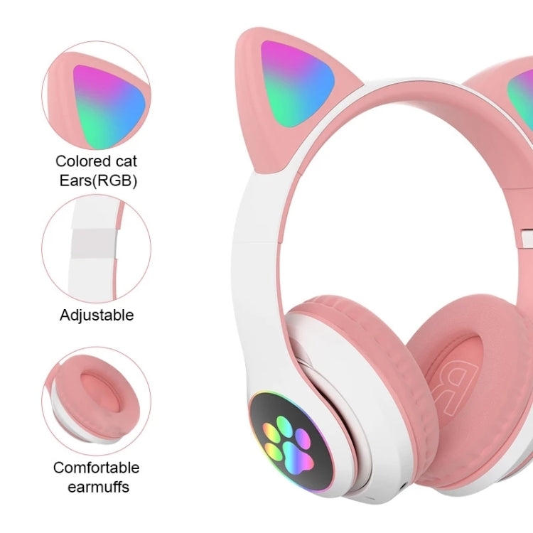 T&G TN-28 3.5mm Bluetooth 5.0 Dual Connection RGB Cat Ear Bass Stereo Noise-cancelling Headphones Support TF Card With Mic(Pink) - Headset & Headphone by T&G | Online Shopping South Africa | PMC Jewellery