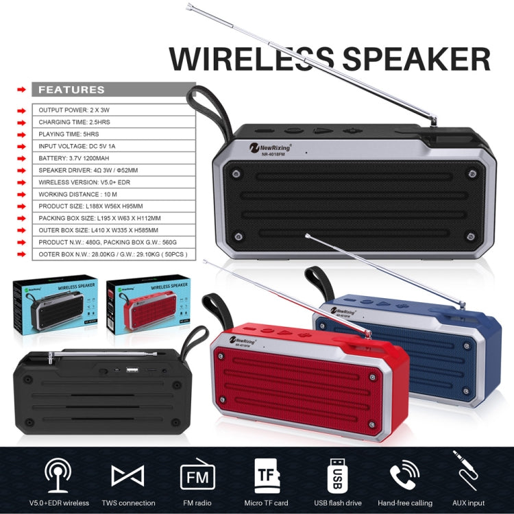 NewRixing NR4018FM TWS Portable Stereo Bluetooth Speaker, Support TF Card / FM / 3.5mm AUX / U Disk / Hands-free Call(Black) - Desktop Speaker by NewRixing | Online Shopping South Africa | PMC Jewellery | Buy Now Pay Later Mobicred