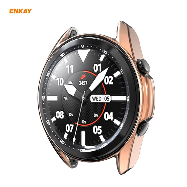 For Samsung Galaxy Watch 3 45mm 2 in 1 ENKAY Hat-Prince Electroplate Soft TPU Case + 0.2mm 9H 2.15D Curved Edge Tempered Glass Film(Rose Gold) - Watch Cases by ENKAY | Online Shopping South Africa | PMC Jewellery | Buy Now Pay Later Mobicred