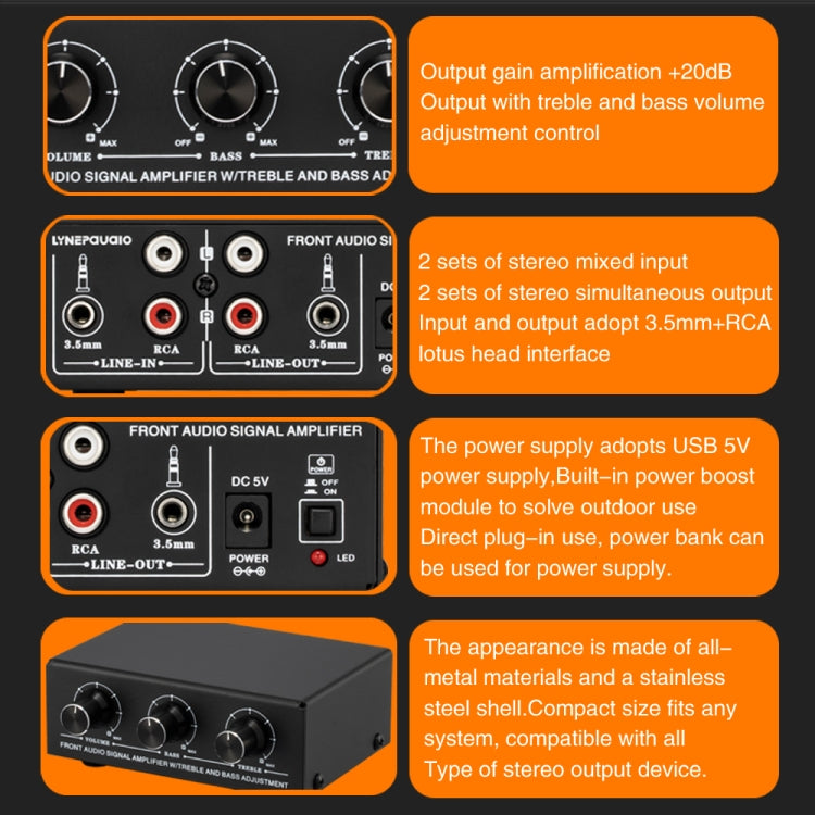 B057 Front Stereo Sound Amplifier Headphone Speaker Amplifier Booster with High And Low Bass Adjustment 2-Way Mixing,  USB 5V Power Supply, US Plug -  by PMC Jewellery | Online Shopping South Africa | PMC Jewellery