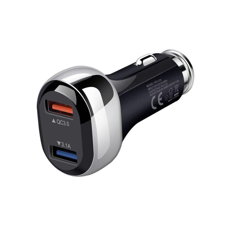 YSY-312 2 in 1 18W Portable QC3.0 Dual USB Car Charger + 1m 3A USB to USB-C / Type-C Data Cable Set(Black) - Car Charger by PMC Jewellery | Online Shopping South Africa | PMC Jewellery
