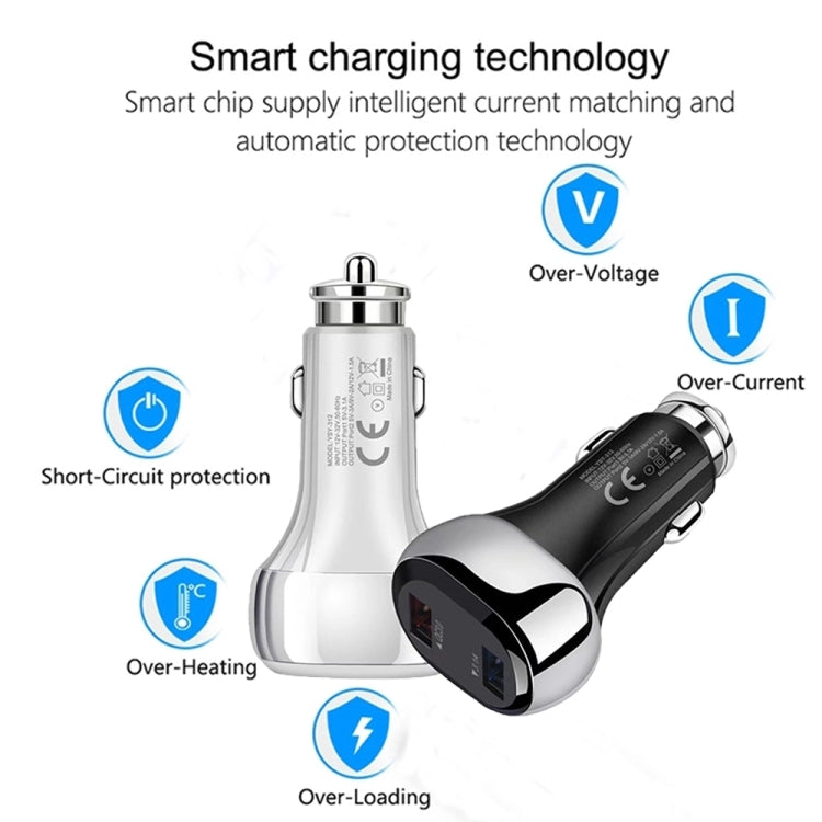 YSY-312 2 in 1 18W Portable QC3.0 Dual USB Car Charger + 1m 3A USB to USB-C / Type-C Data Cable Set(Black) - Car Charger by PMC Jewellery | Online Shopping South Africa | PMC Jewellery
