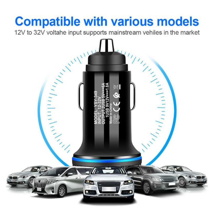 YSY-349 QC3.0 Dual USB Port Car Charger + 1m 3A USB to Micro USB Data Cable(Black) - Car Charger by PMC Jewellery | Online Shopping South Africa | PMC Jewellery