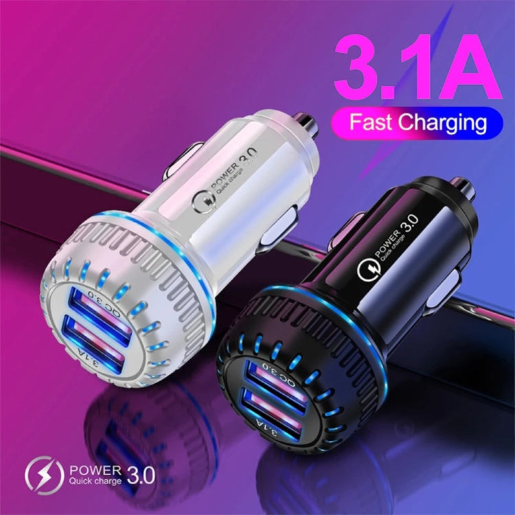 YSY-349 QC3.0 Dual Port USB Car Charger + 3A USB to 8 Pin Data Cable, Length: 1m(White) - Car Charger by PMC Jewellery | Online Shopping South Africa | PMC Jewellery